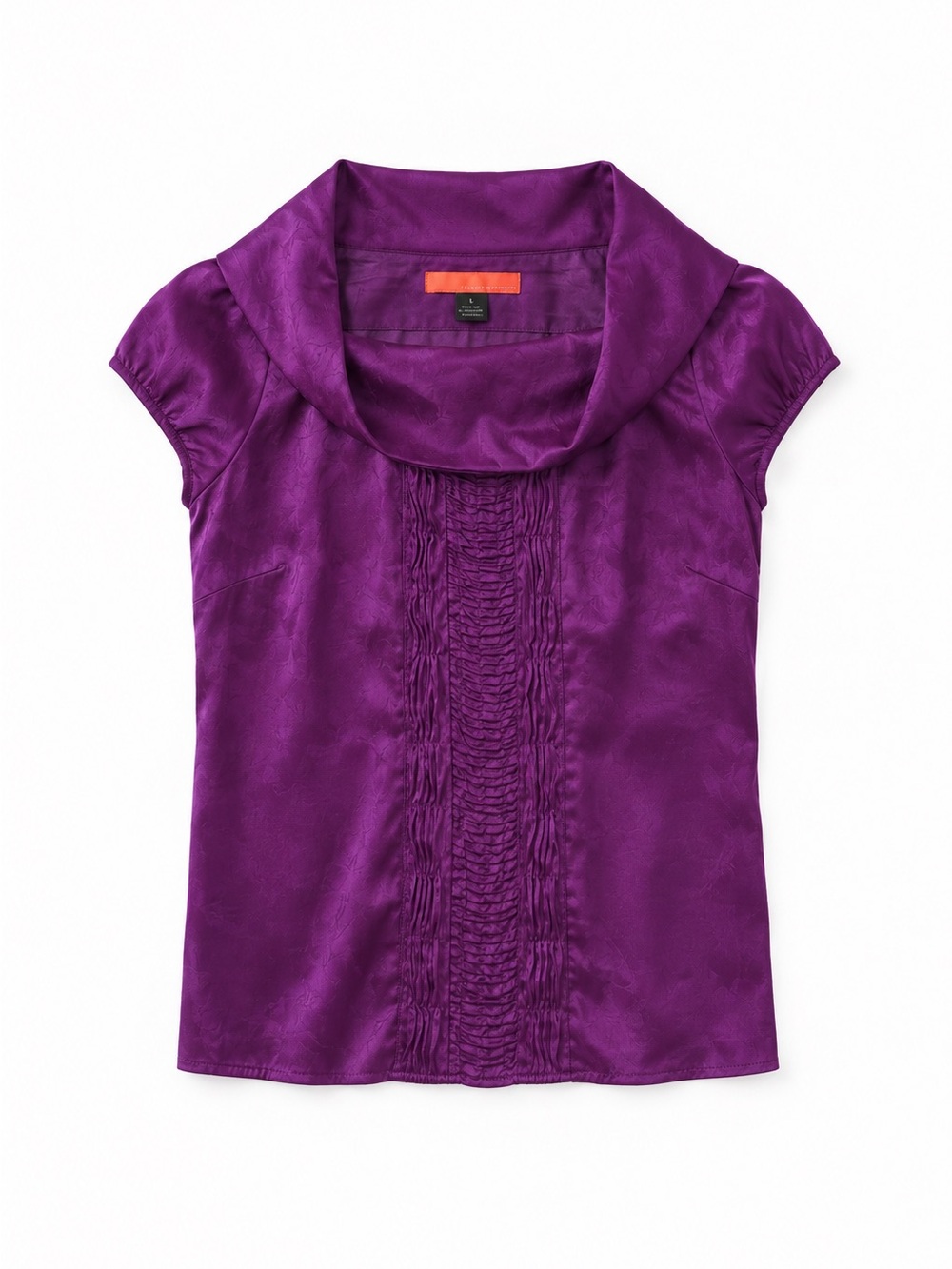 Cynthia Steffe 100% Silk Jewel Cowl Neck Blouse Royal Purple Jewel Pin Tuck 8 M